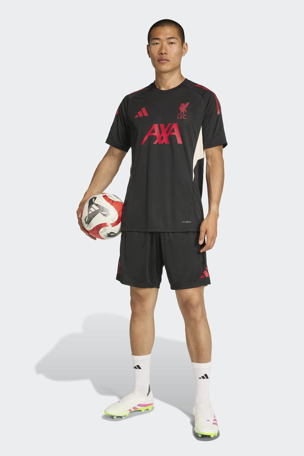 Zwarte heren adidas Performance Senior Liverpool FC voetbalshirt van polyester met korte mouwen en ronde hals