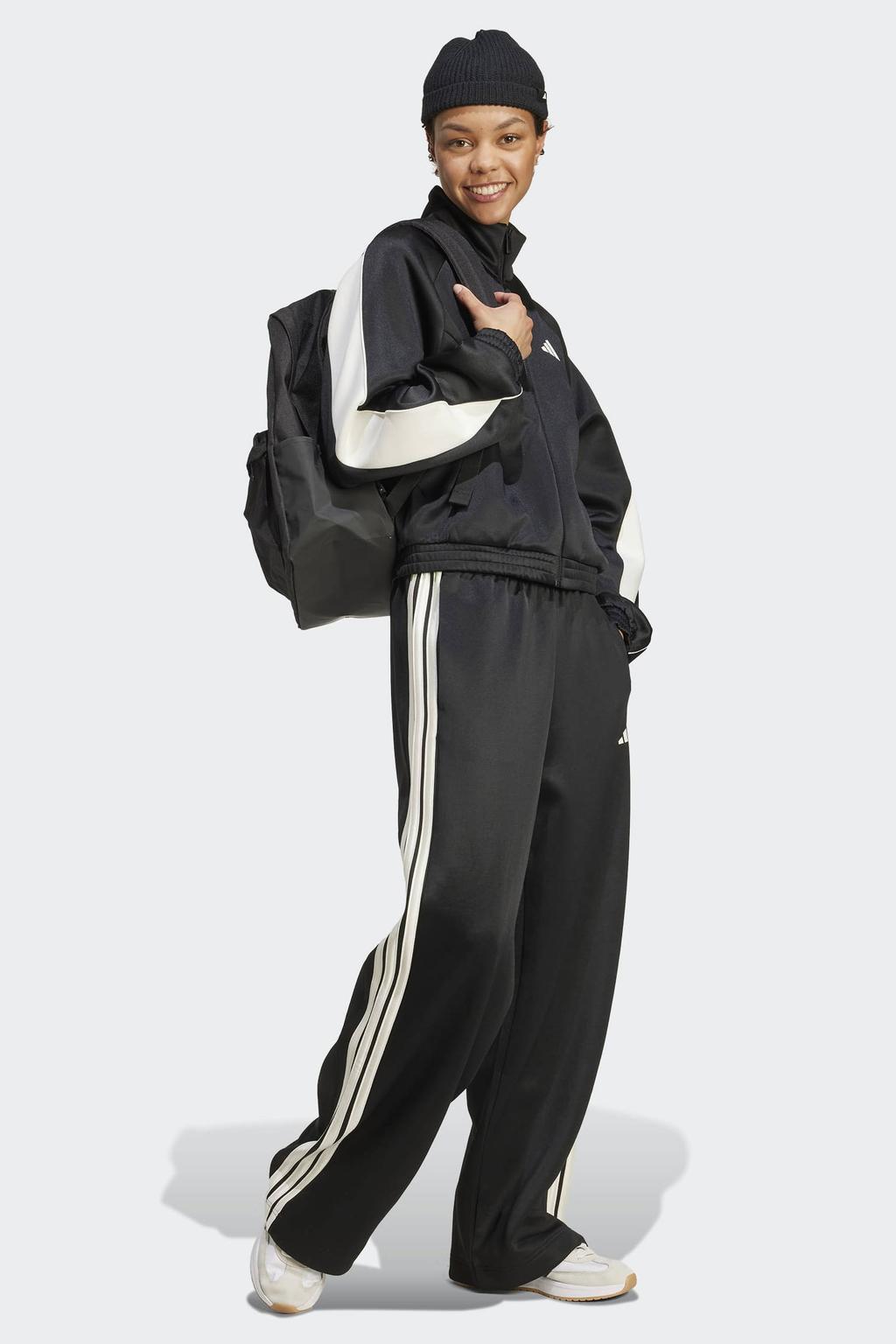 Zwart en witte dames adidas Sportswear sportvest van polyester met effen, lange mouwen, opstaande kraag en ritssluiting