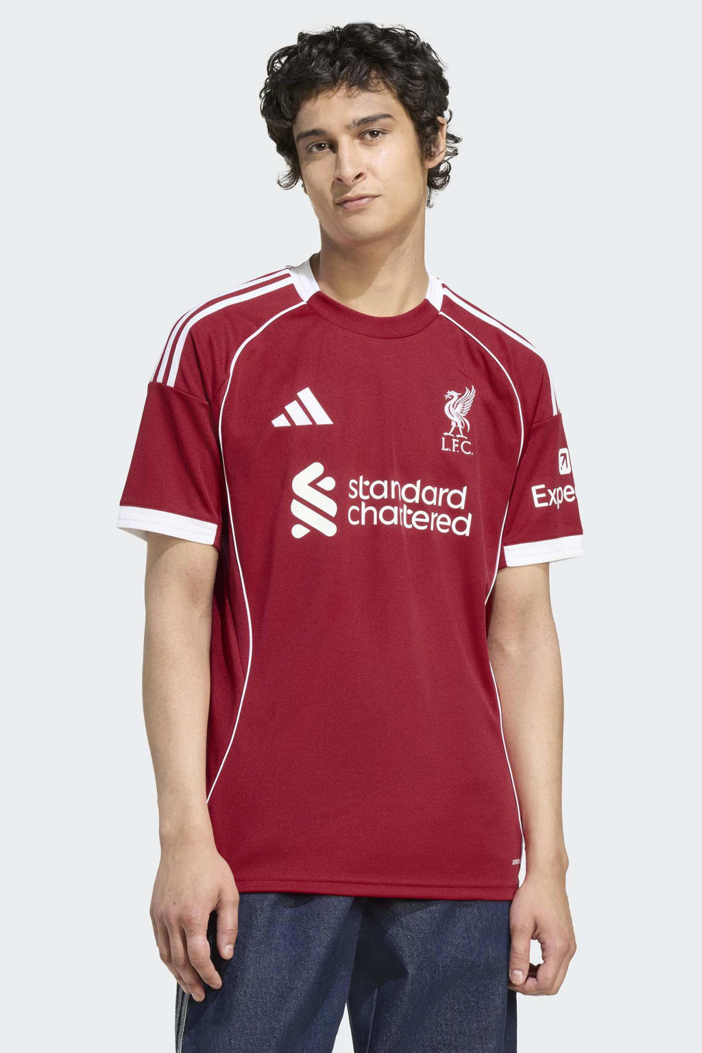 Rode heren adidas Performance Senior Liverpool FC voetbalshirt Thuis van polyester met korte mouwen en ronde hals