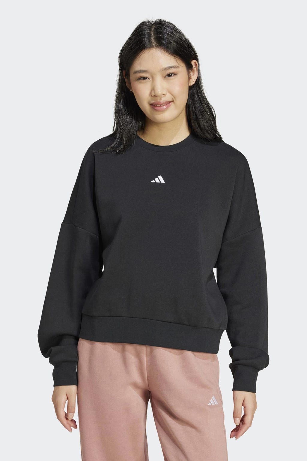 Zwarte dames adidas Sportswear sweater met effen, lange mouwen en ronde hals
