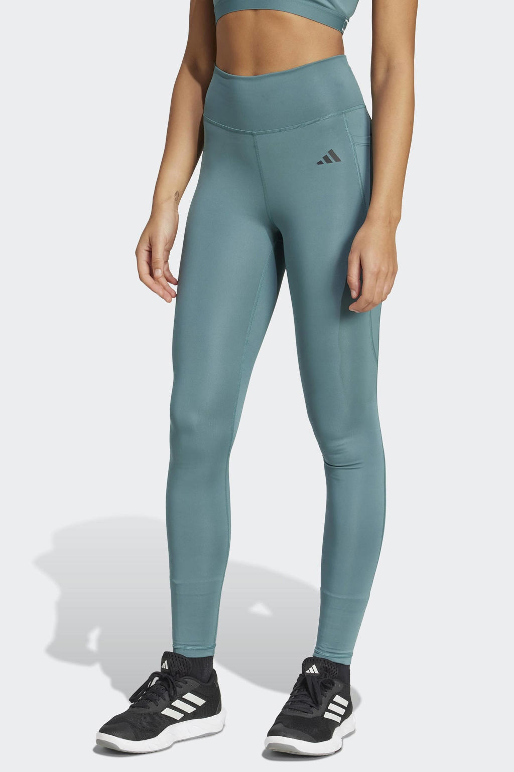 Groene dames adidas Performance sportlegging Optimé van polyester met slim fit, high waist en elastische tailleband