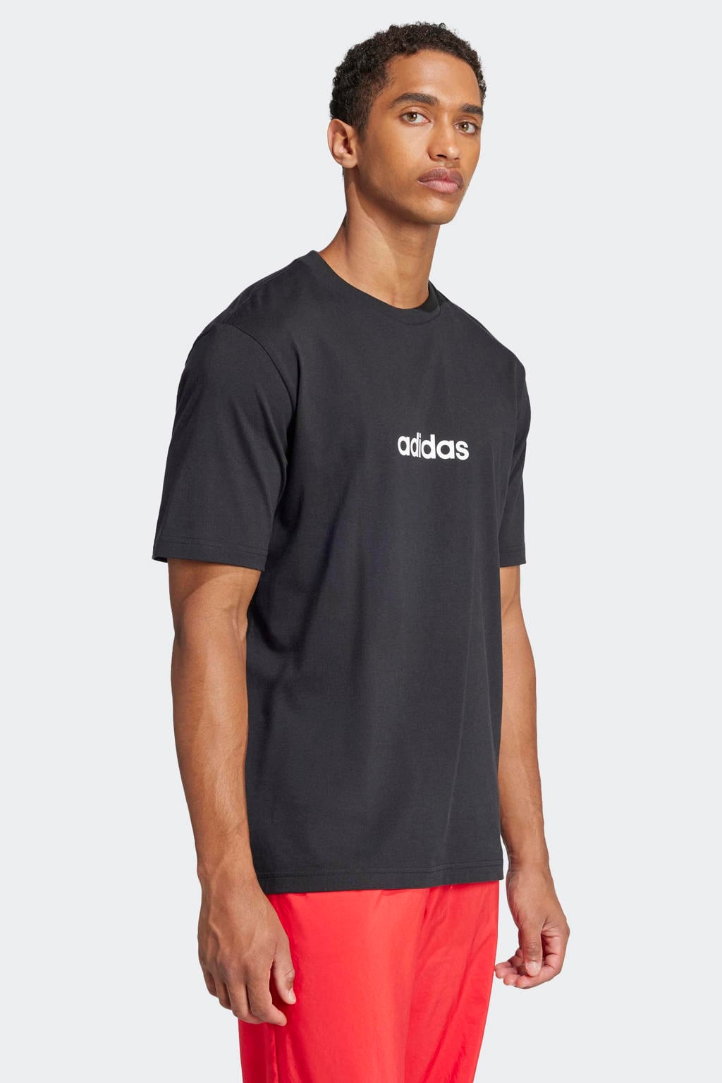 Zwart en witte heren adidas Sportswear regular T-shirt van katoen met logo dessin, korte mouwen en ronde hals