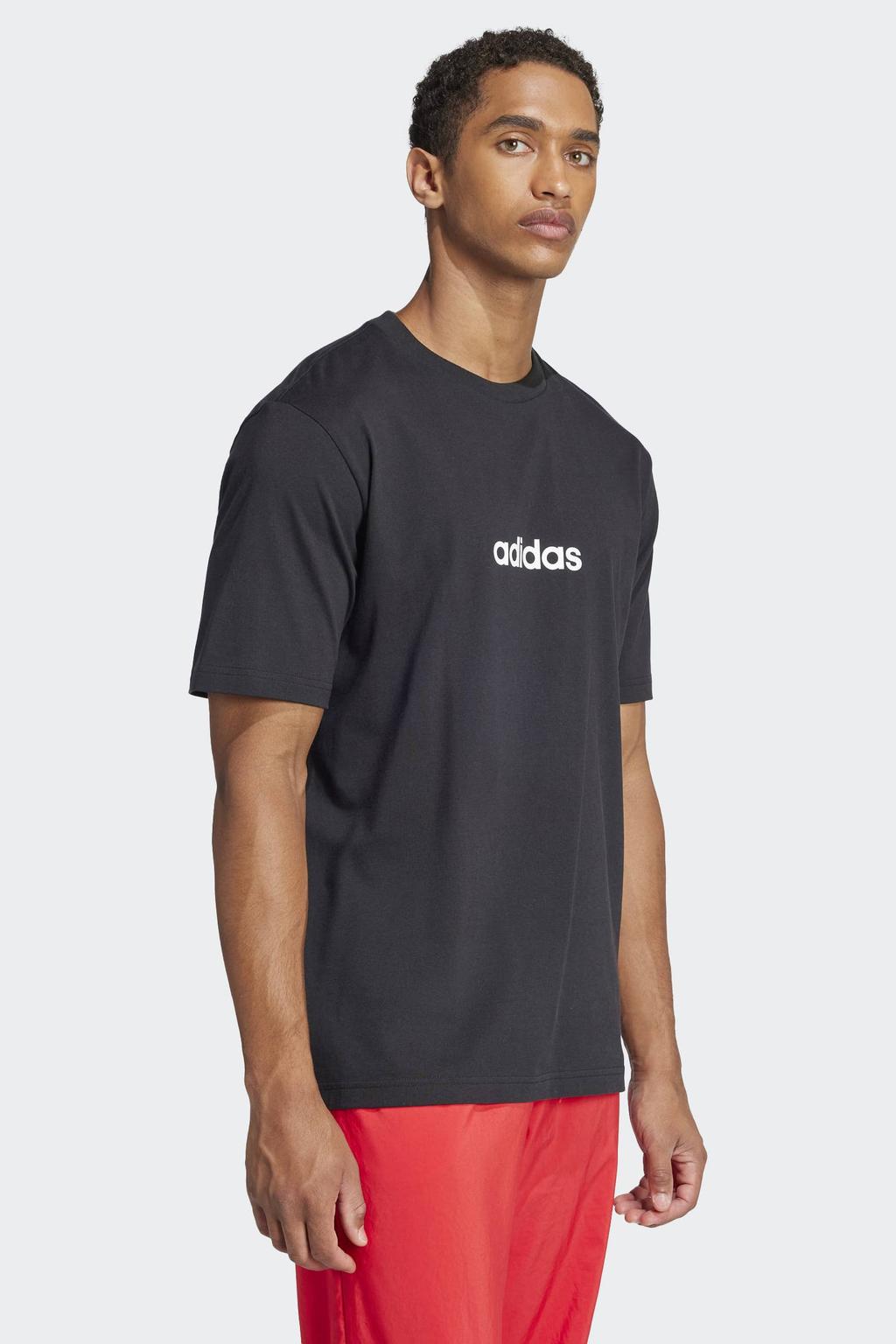 Zwart en witte heren adidas Sportswear regular T-shirt van katoen met logo dessin, korte mouwen en ronde hals
