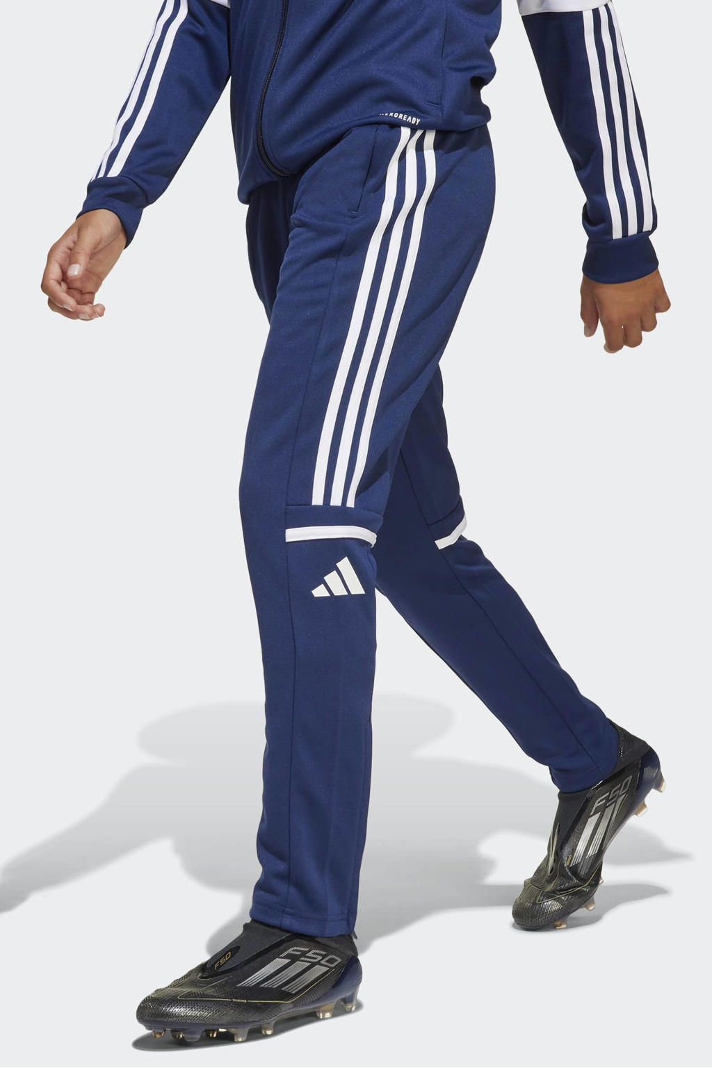 Donkerblauw en witte jongens en meisjes adidas Performance Junior trainingsbroek Squadra 25 van polyester met regular waist en elastische tailleband met koord