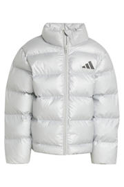 thumbnail: Zilverkleurige jongens en meisjes adidas Sportswear gewatteerde jas van polyester met effen, lange mouwen, capuchon en ritssluiting