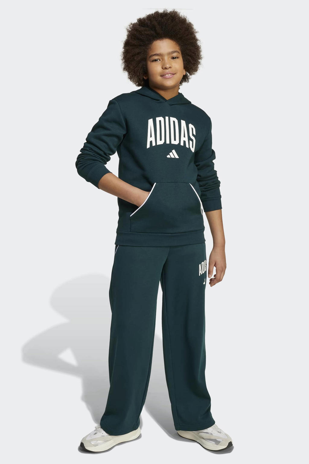 Groene jongens en meisjes adidas Sportswear hoodie met printopdruk, lange mouwen en capuchon