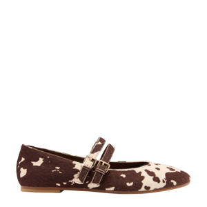   ballerina's met harige koeienprint bruin
