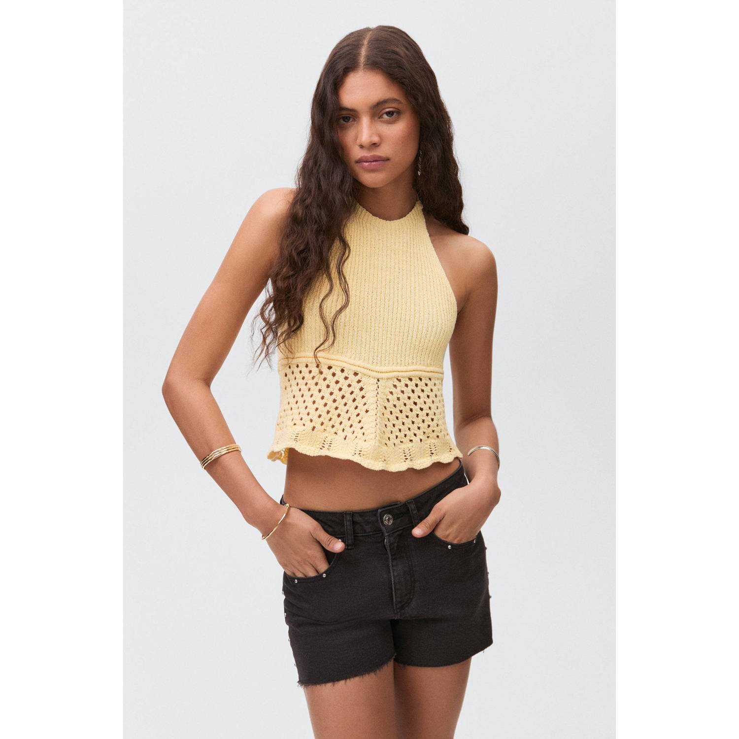 MANGO TEEN haltertop lichtgeel