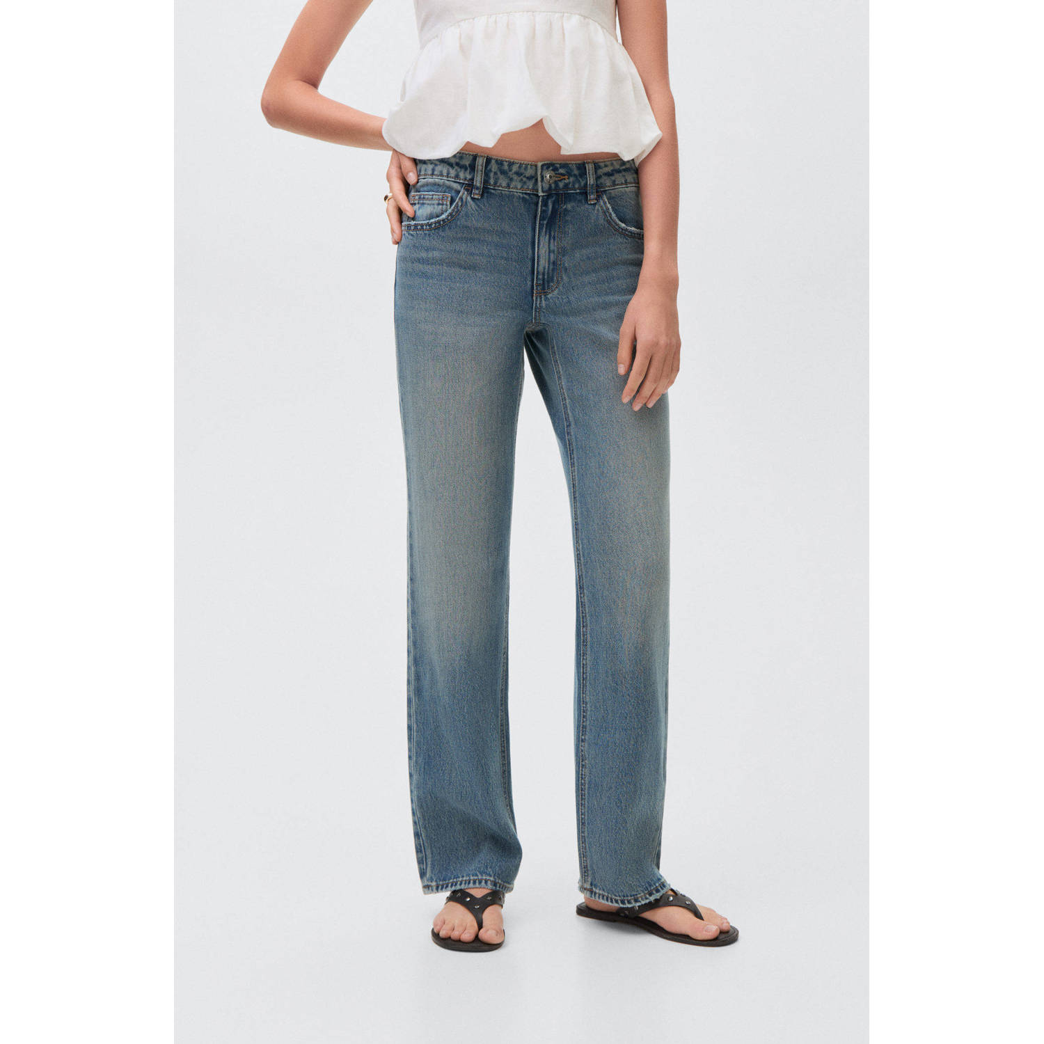MANGO TEEN low waist straight leg jeans medium blue denim
