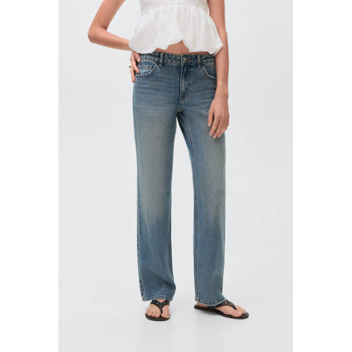 MANGO TEEN low waist straight leg jeans medium blue denim afbeelding