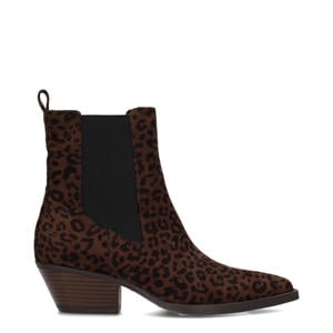 Carmen suède cowboylaarzen met panterprint cognac