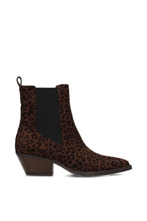 Carmen suède cowboylaarzen met panterprint cognac
