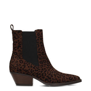 Carmen suède cowboylaarzen met panterprint cognac