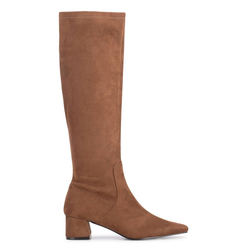 Camelkleurige dames POSH by Poelman Lana hoge laarzen van imitatiesuède met halve rits