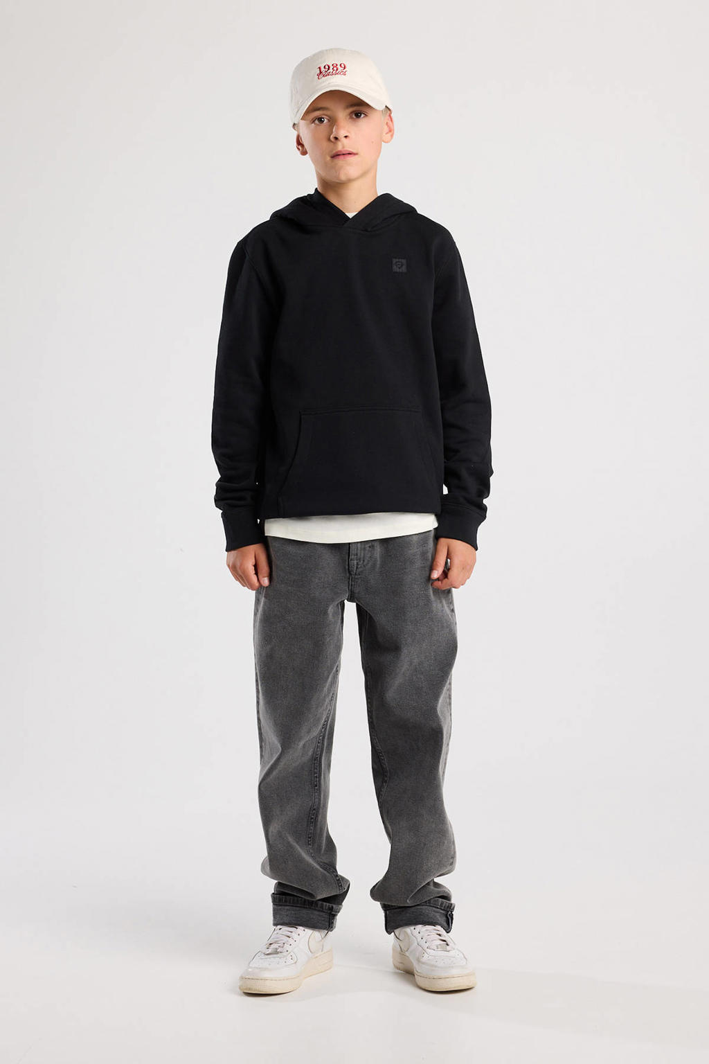 Zwarte jongens America Today hoodie van sweat materiaal met effen, lange mouwen en capuchon