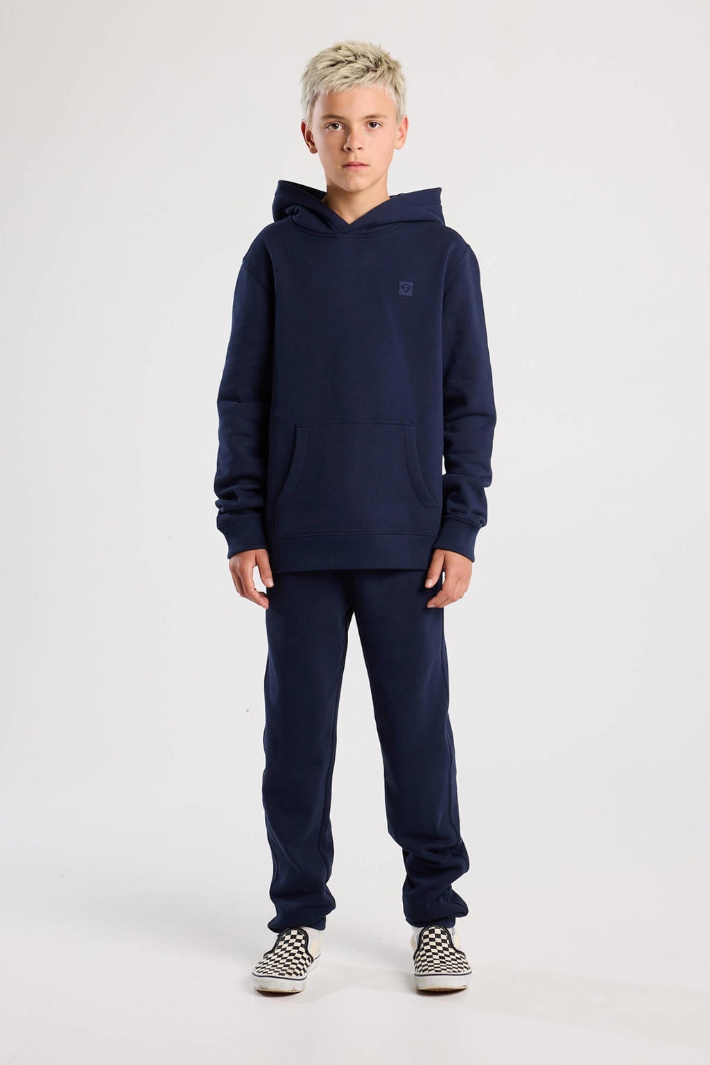 Blauwe jongens America Today hoodie van sweat materiaal met effen, lange mouwen en capuchon