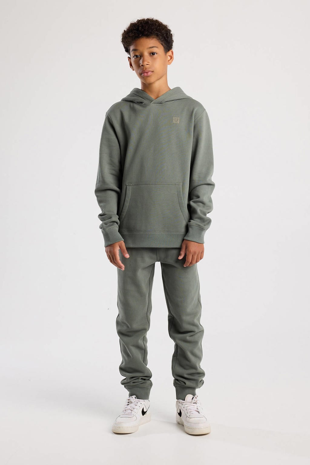 Groene jongens America Today hoodie van sweat materiaal met effen, lange mouwen en capuchon