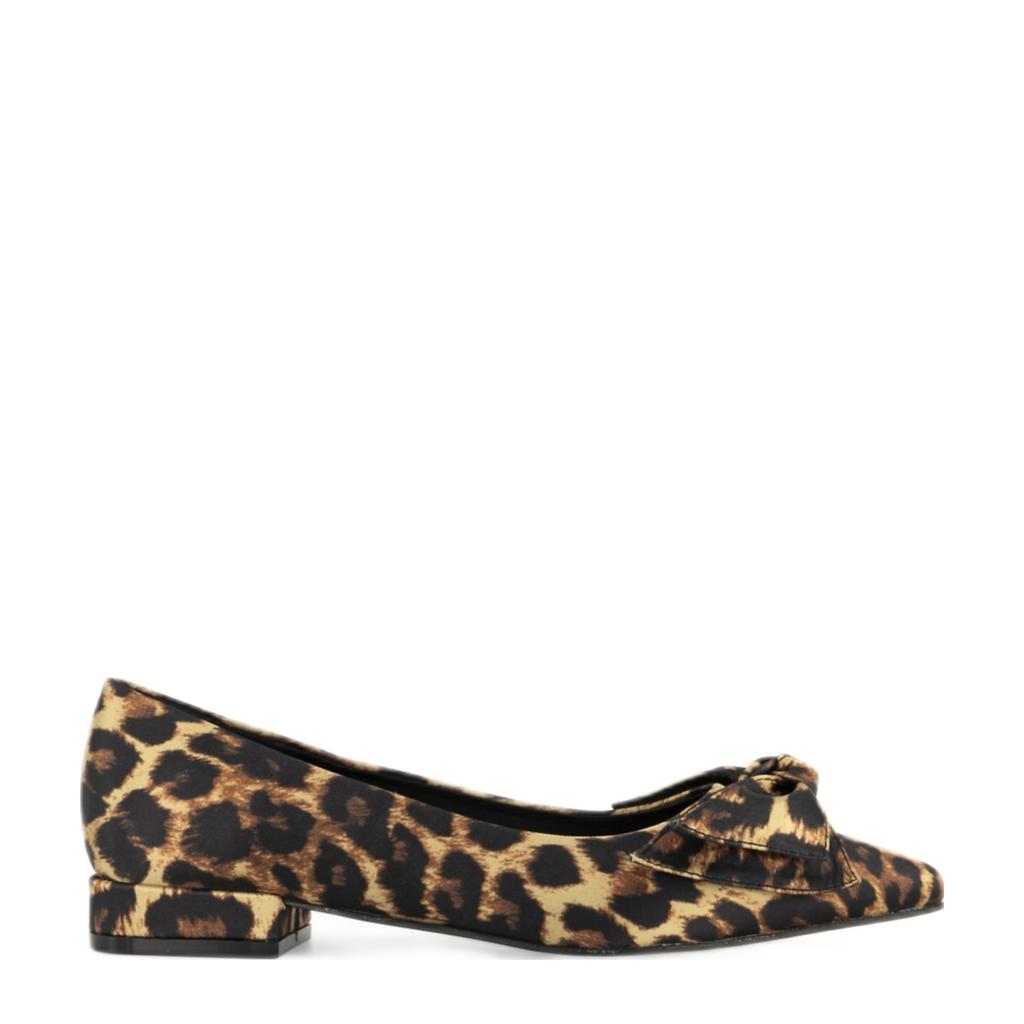 Beige en zwarte dames Graceland loafers van textiel met panterprint