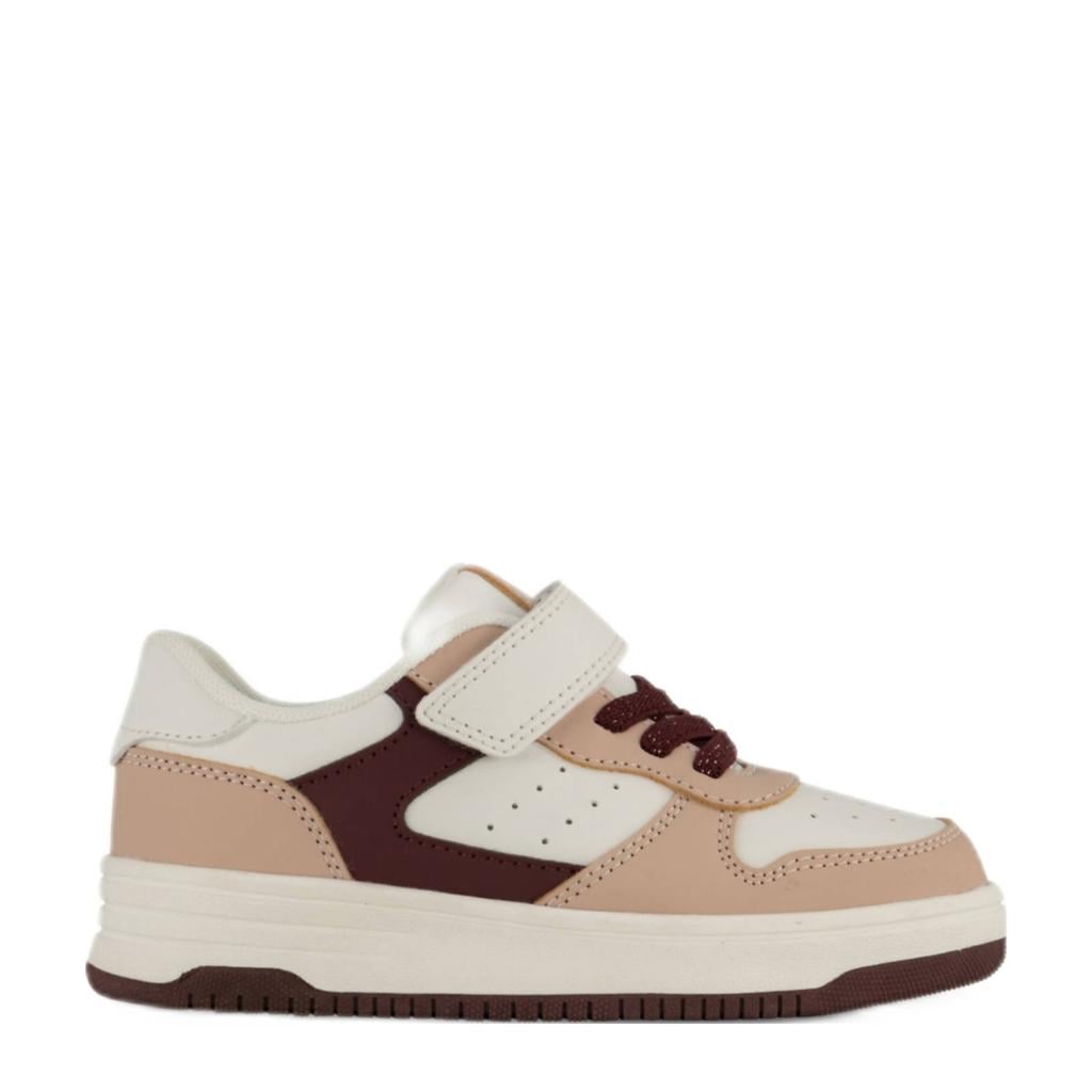 Beige en witte meisjes Graceland sneakers van imitatieleer met elastische veter- met klittenbandsluiting