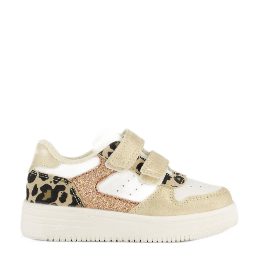 Wit en gouden meisjes Graceland sneakers panter van imitatieleer met klittenband