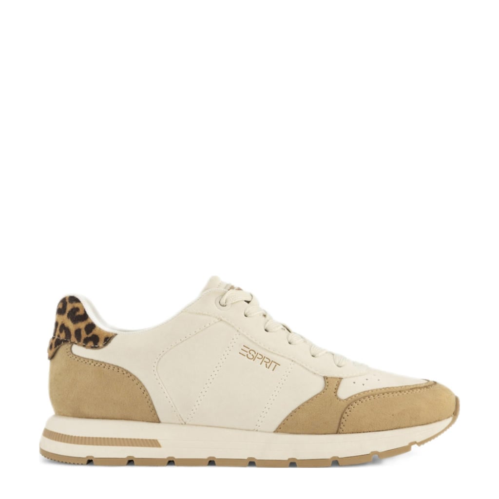 Ecru en beige dames ESPRIT sneakers van imitatieleer met veters