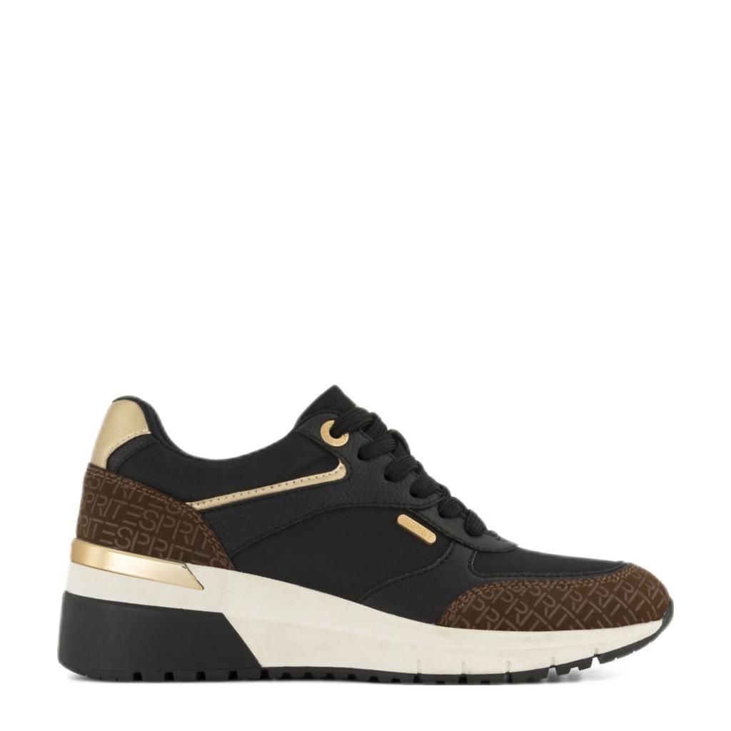 Zwarte dames ESPRIT sneakers van imitatieleer met veters
