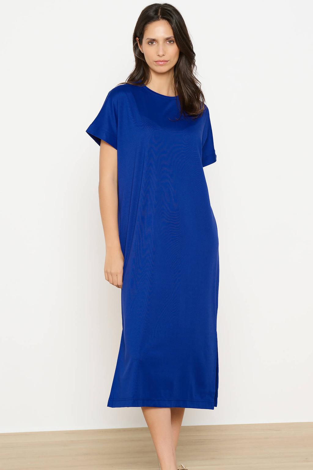 Blauwe dames LOLALIZA zomerjurk van viscose met effen, korte mouwen en ronde hals