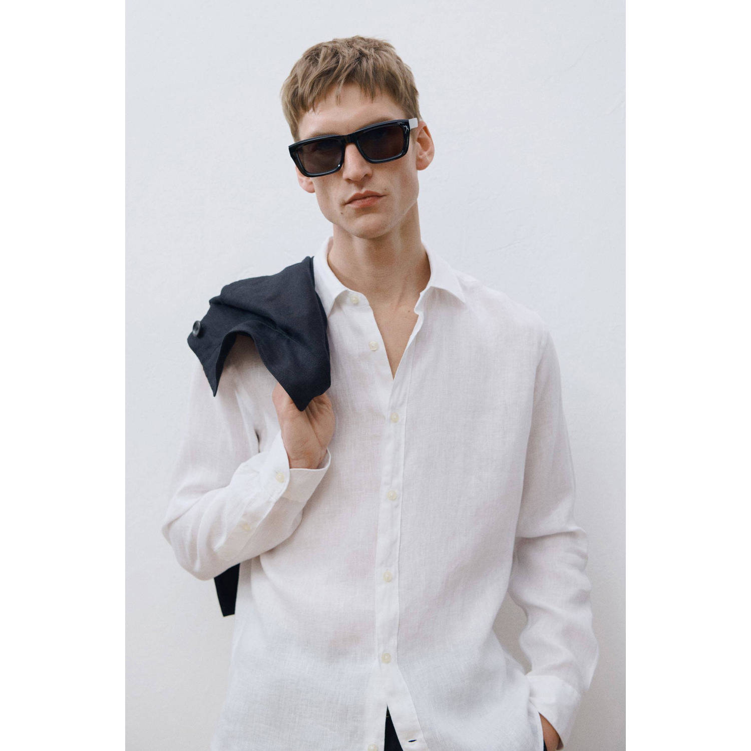 Mango Man linnen casual overhemd wit