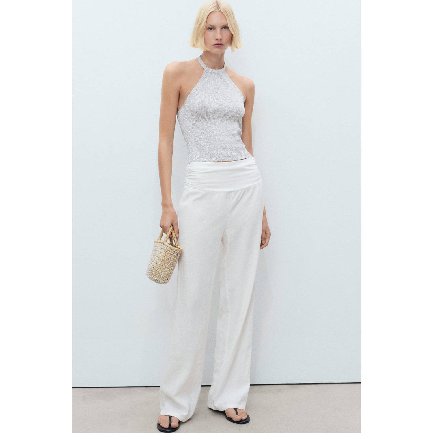 Mango haltertop zilver gebreid