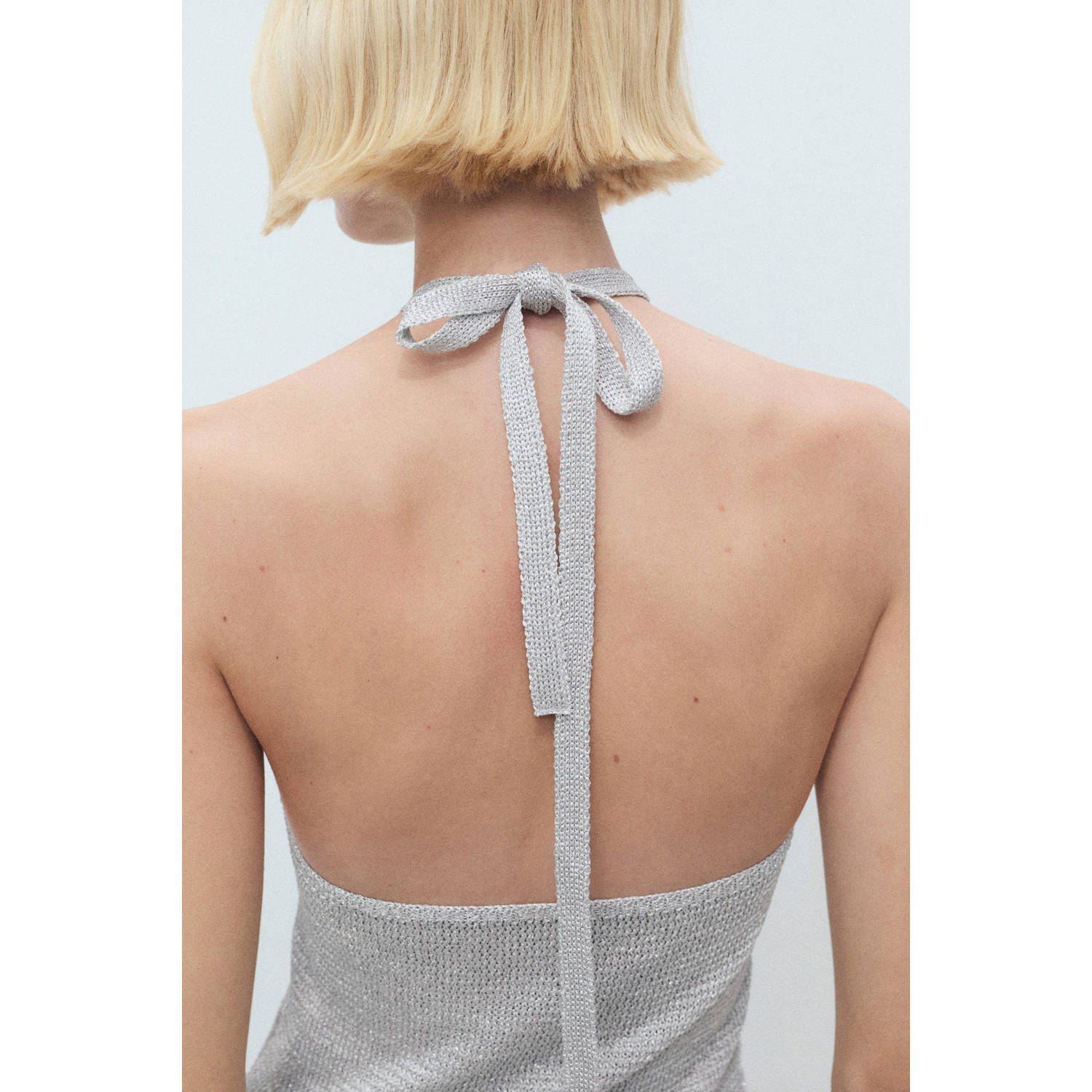 Mango haltertop zilver gebreid