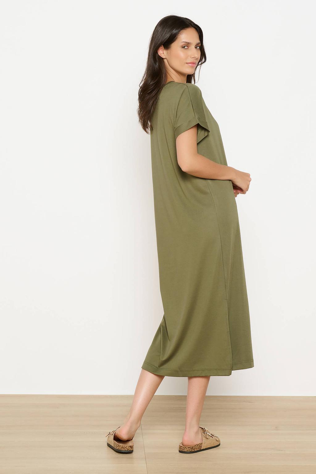 Kakikleurige dames LOLALIZA zomerjurk van viscose met effen, korte mouwen en ronde hals