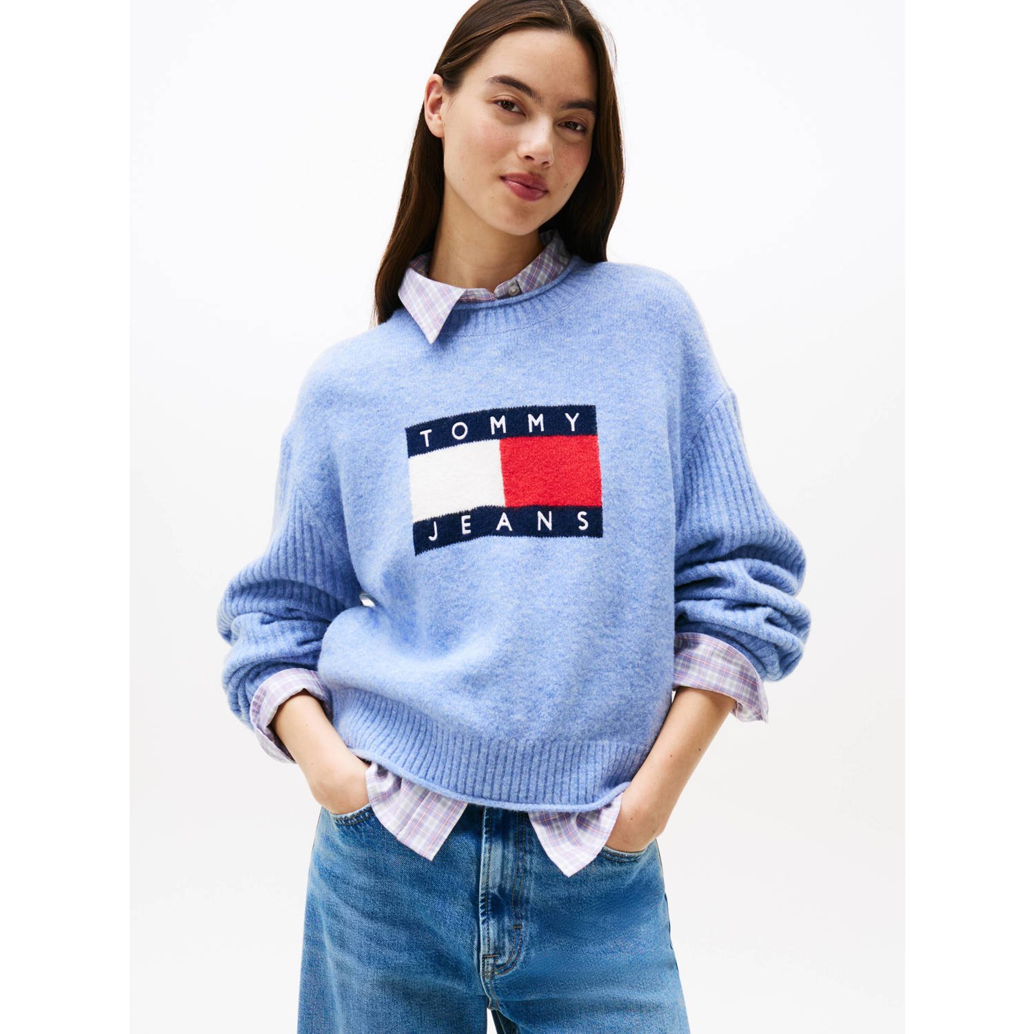 Tommy Jeans wollen gebreide trui lichtblauw