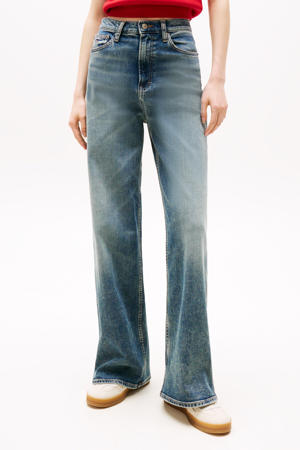 high waist wide leg jeans medium blue denim