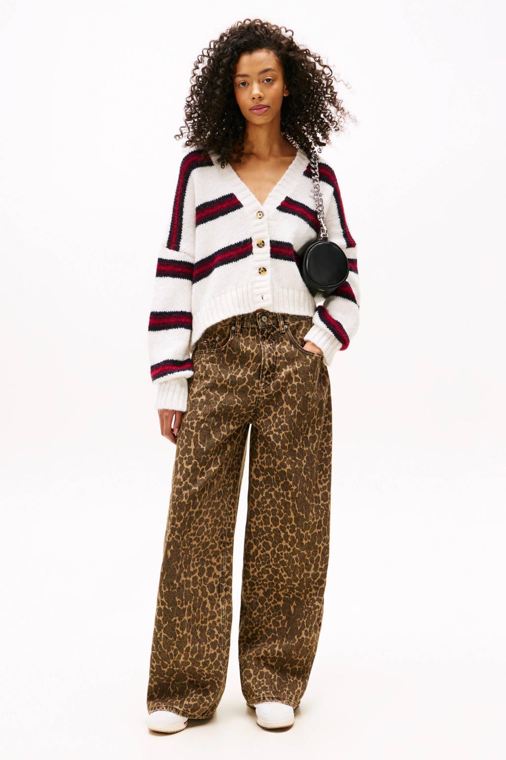 Donkerbruin en lichtbruine dames Tommy Jeans wide leg jeans van denim met rits- en knoopsluiting en dierenprint