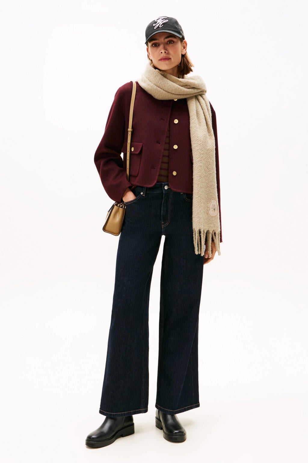 Dark blue denim dames Tommy Hilfiger high waist wide leg jeans van denim met rits- en knoopsluiting en effen