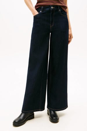 high waist wide leg jeans dark blue denim