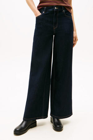 high waist wide leg jeans dark blue denim