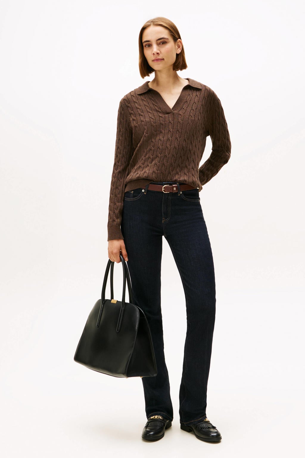 Dark blue denim dames Tommy Hilfiger bootcut jeans van denim met regular waist, rits- en knoopsluiting en effen
