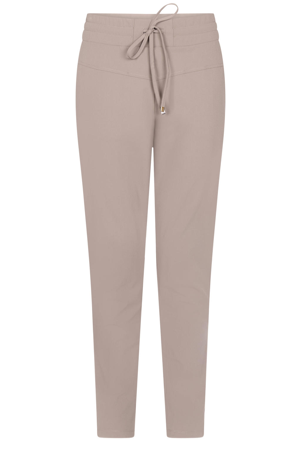 Taupe dames Zoso skinny regular waist casual broek van polyamide met elastische tailleband met koord en effen