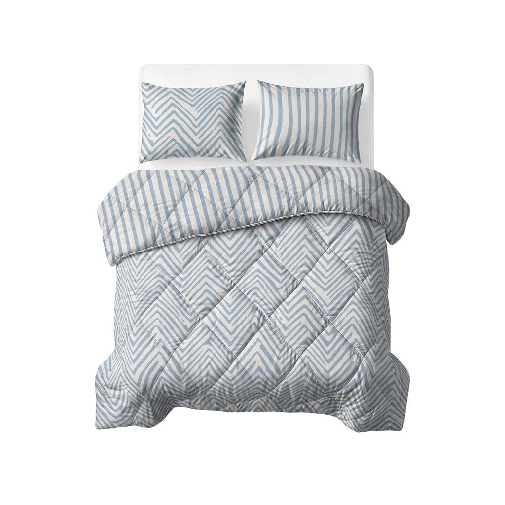 W dekbed zonder overtrek met kussensloop Lazy - blauw/ecru