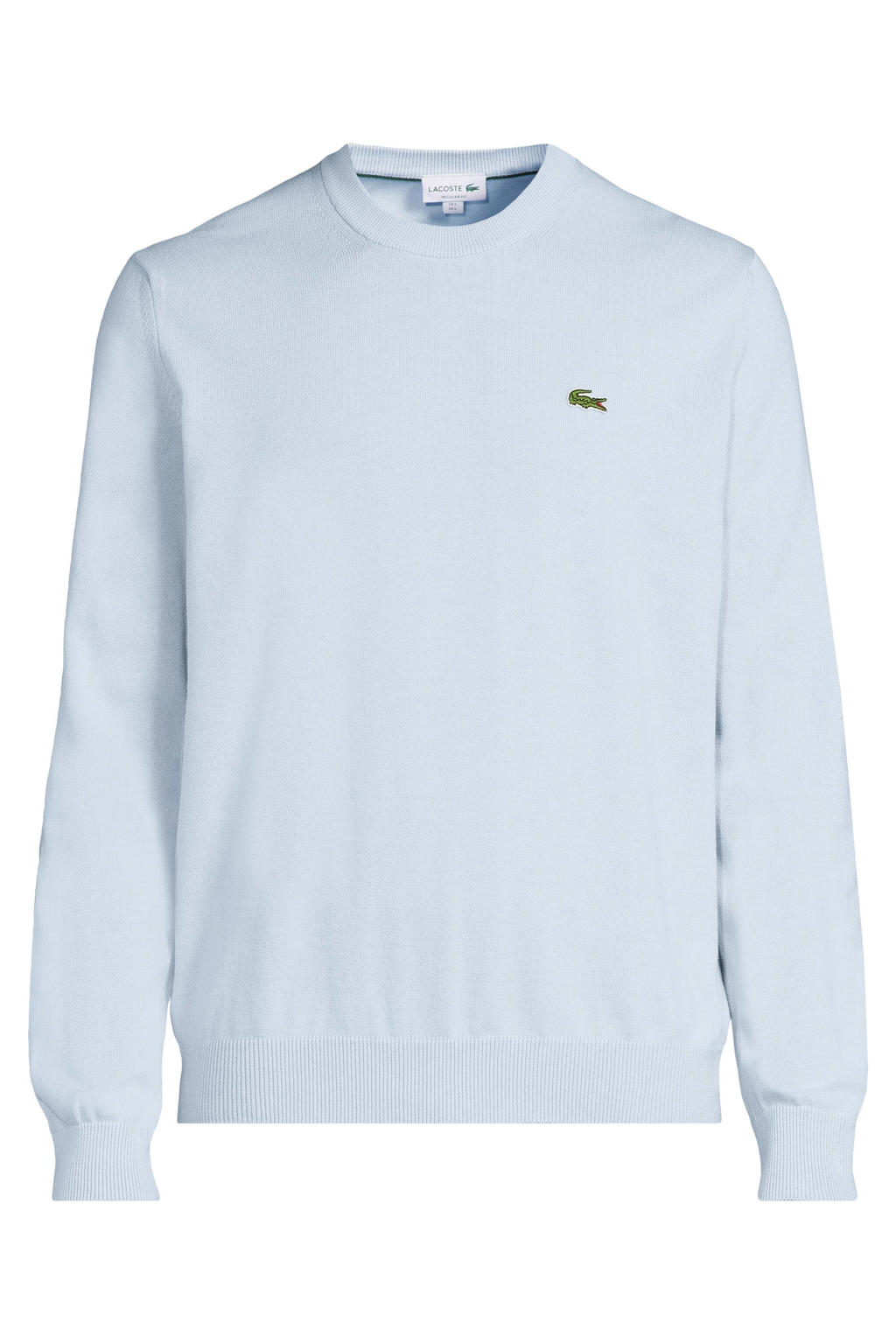 Lichtblauwe heren Lacoste pullover fijn gebreid van katoen met effen, lange mouwen en ronde hals