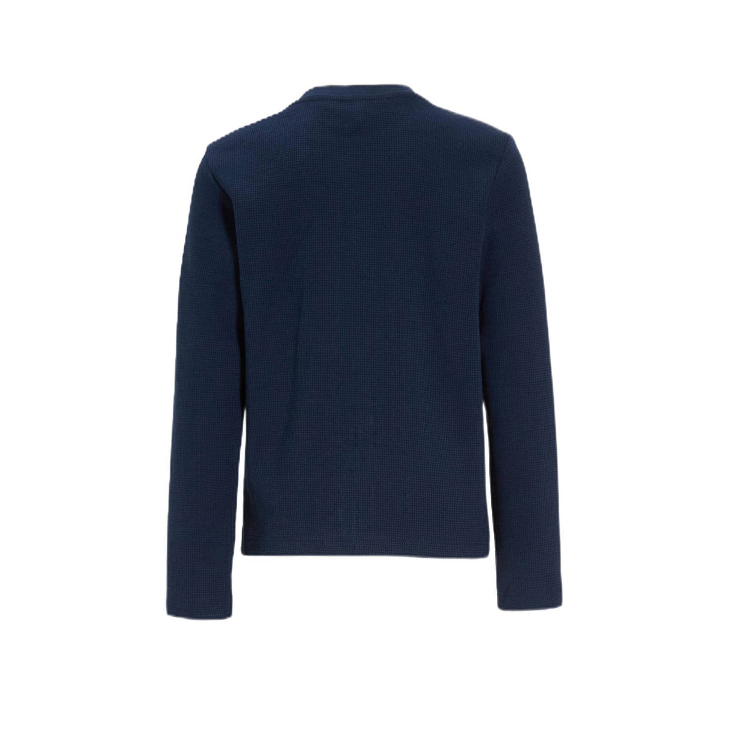 anytime top met waffle textuur donkerblauw