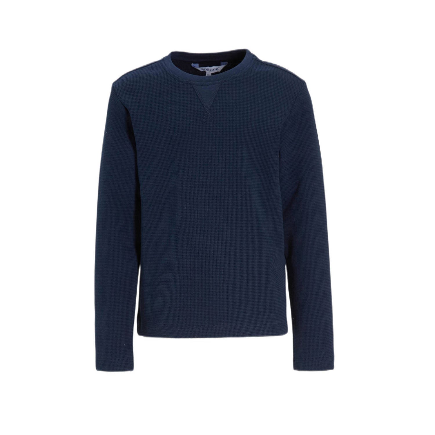 Anytime top met waffle textuur donkerblauw