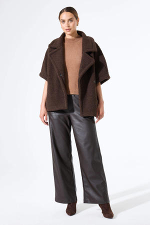 imitatieleren wide leg regular waist broek bruin