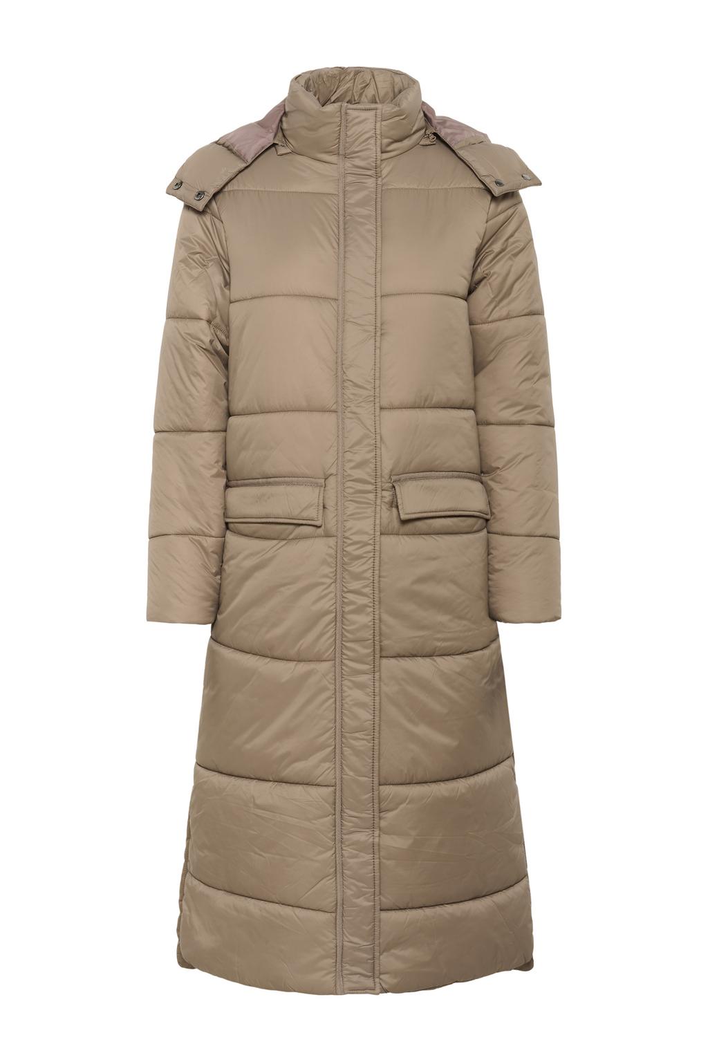 Beige dames Cream winterjas van polyamide met effen, lange mouwen en capuchon