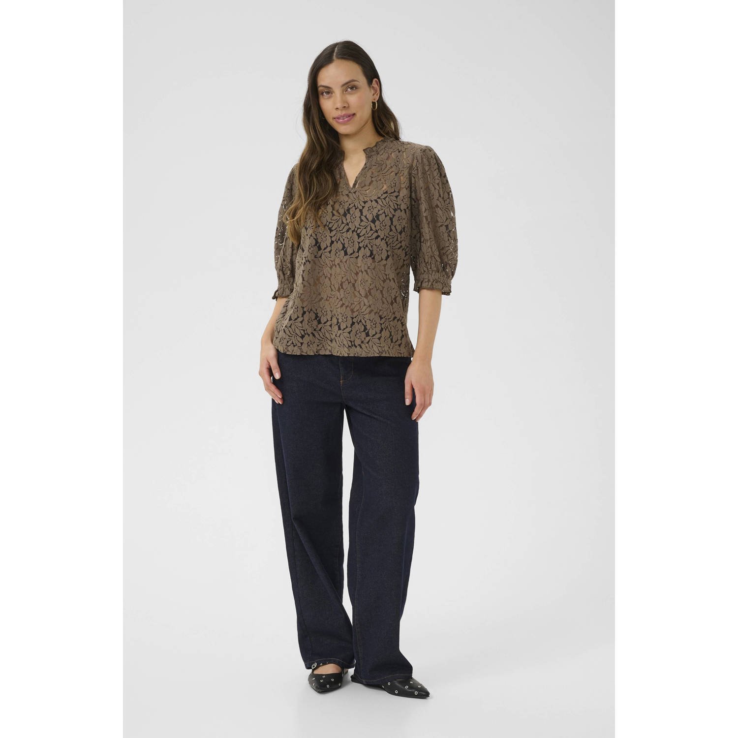 Cream blousetop lichtbruin