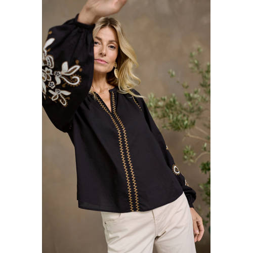 Cream blousetop zwart afbeelding