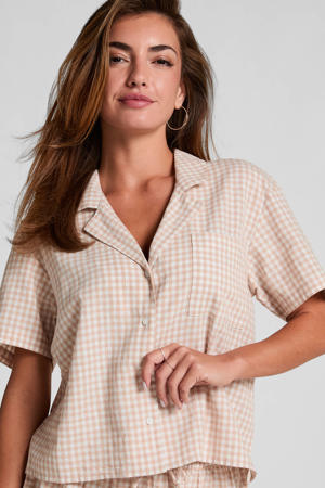 linnen pyjamatop beige/wit