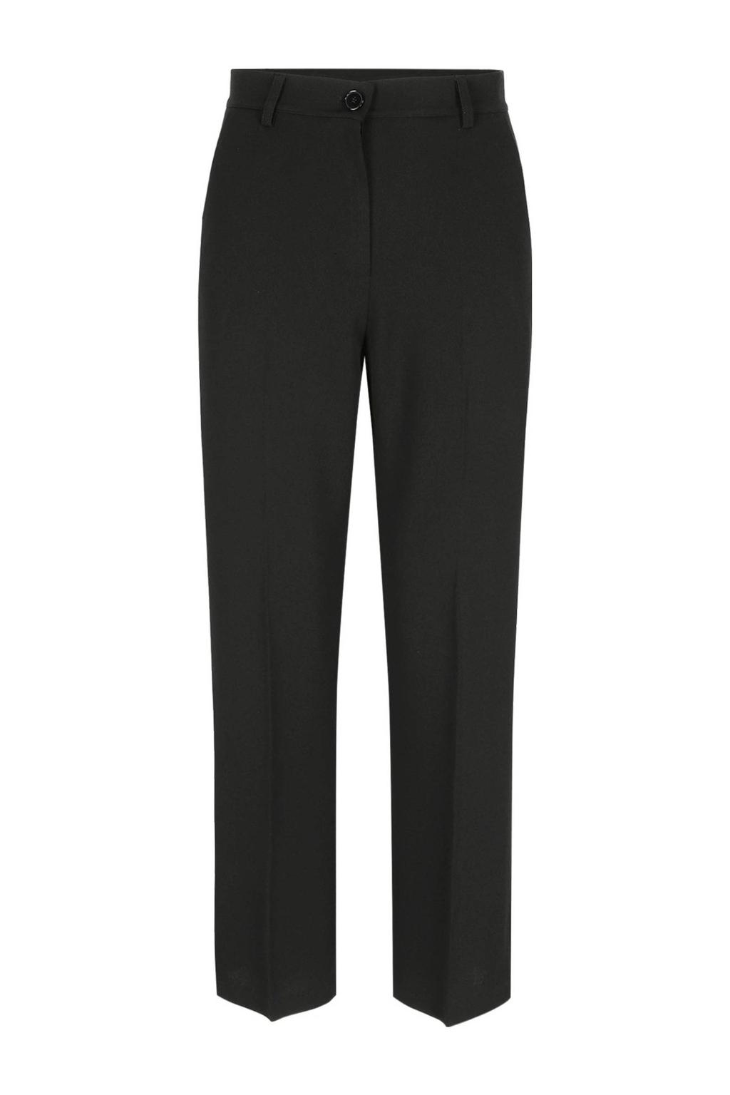 Zwarte dames LOLALIZA straight regular waist pantalon van polyester met rits- en knoopsluiting en effen