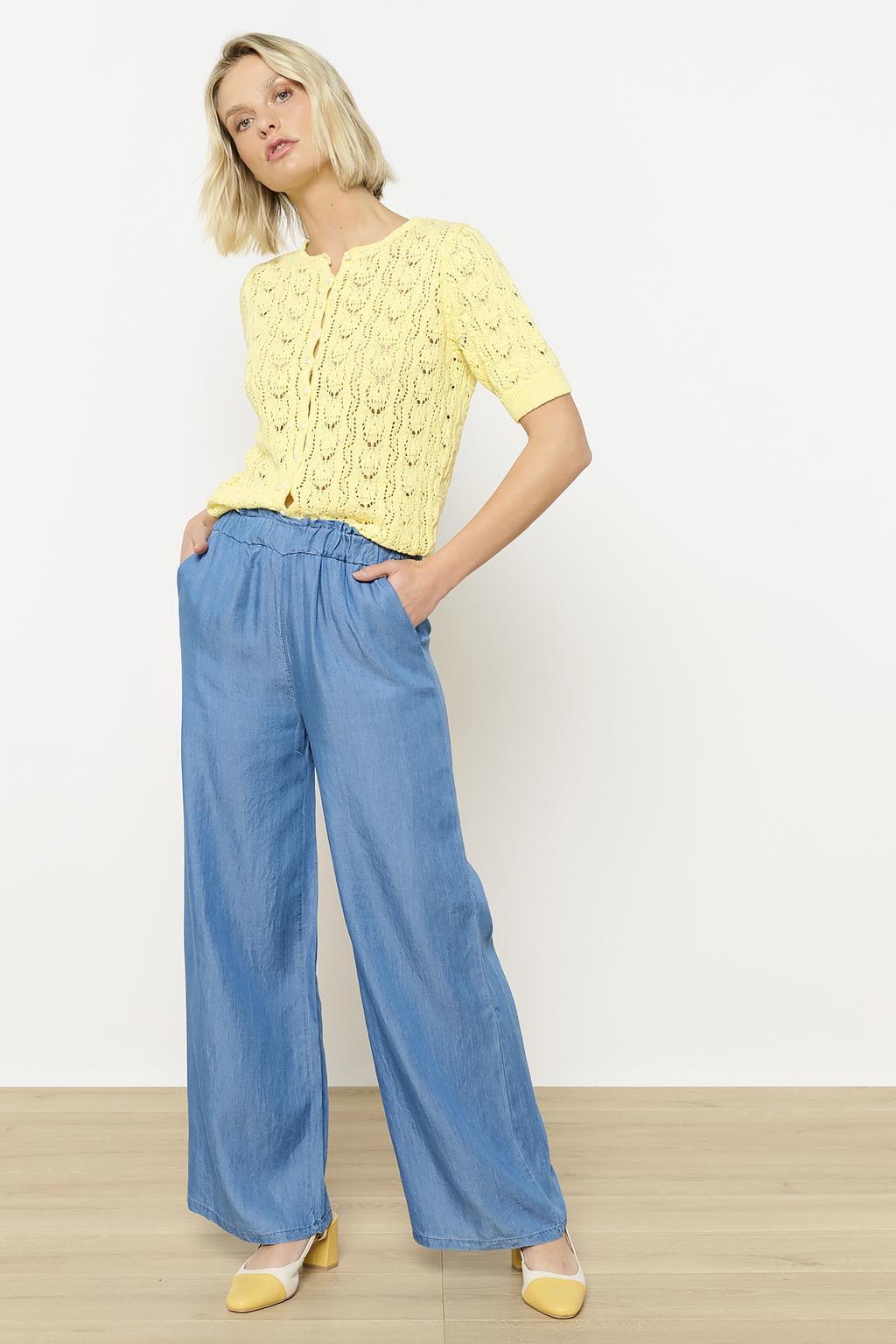 Medium blue denim dames LOLALIZA wide leg high waist broek van denim met effen